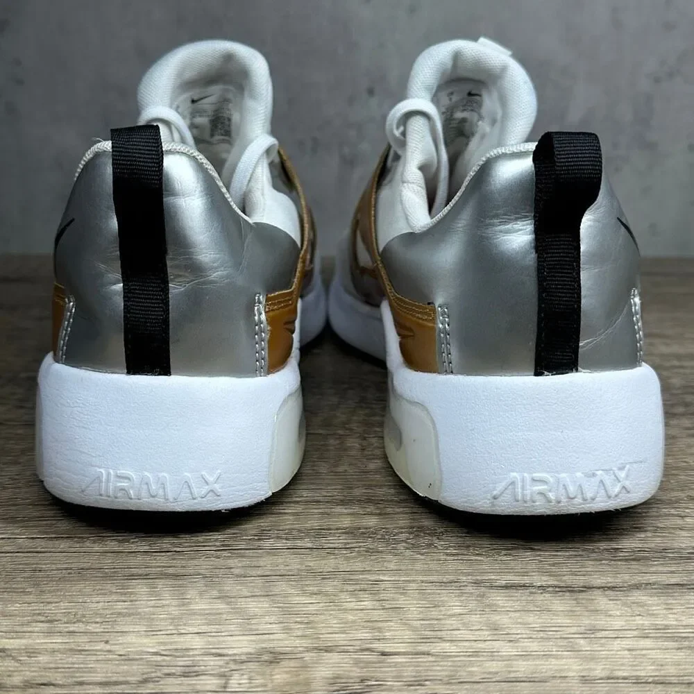 Nike~Women’s~Air‎ Max Bella TR 5 White/Gold/Silver Running Shoes~Size 9